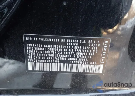 2020 Volkswagen Jetta 1.4T R-Line/1.4T S/1.4T Se z USA, uszkodzony, nr VIN 3VWC57BU8LM080959